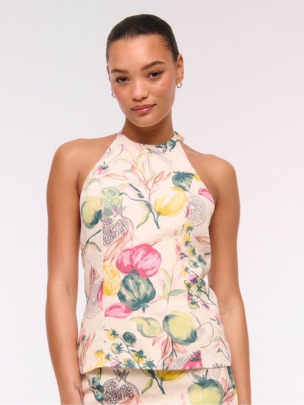 Abercrombie & Fitch Floral Halter Top in Cream with Pink, Yellow and Green